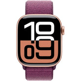 ساعة Apple Series 10 الذكية مقاس 42 مم (GPS) بهيكل من الألومنيوم مع حزام رياضي بلون البرقوق - ذهبي وردي
